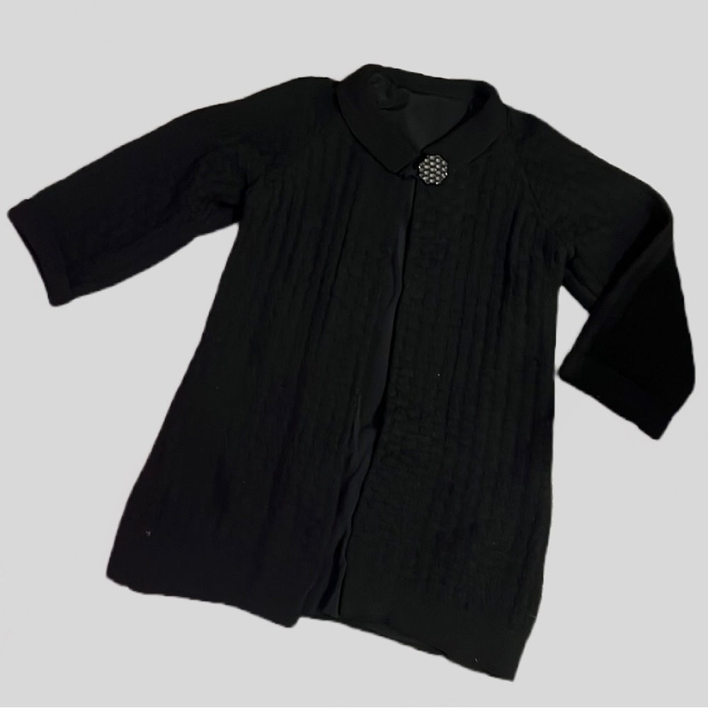Textured Basket Weave Long Parka Jacket Single Button Long Sleeve Cape Sz Large